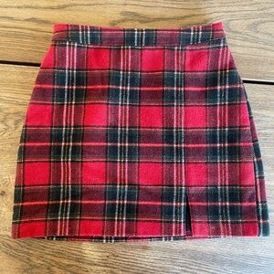 Hollister Vintage Womens Red Plaid Mini Skirt Size Small Back Zipper Wool Blend